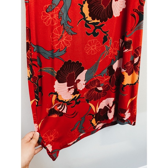 Free People Red Floral Cut Out Knot Dress - Picture 5 of 7